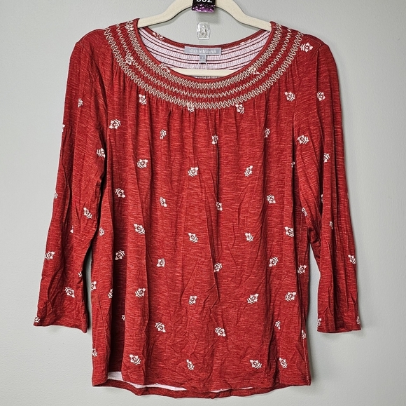 Daniel Rainn, Rust Orange Embroidered 3/4 Sleeve Top Blouse, Size Small, NWT - Picture 1 of 8